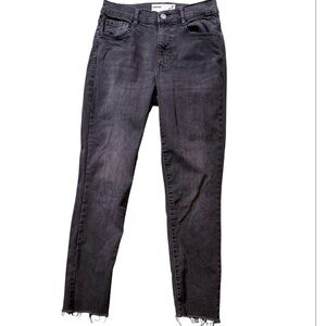 Garage Juniors Black Mid Rise Frayed Hem Five Pocket Skinny Jeans Acid Wash Sz 5